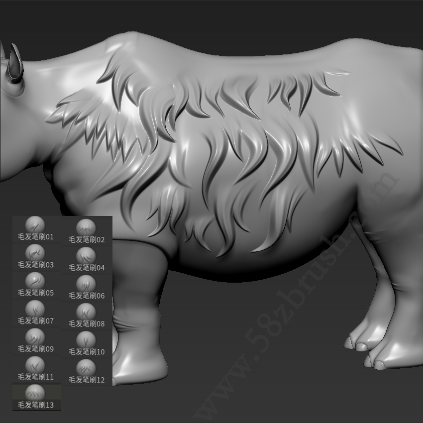 zbrush动物毛发笔刷（13组alpha类型）